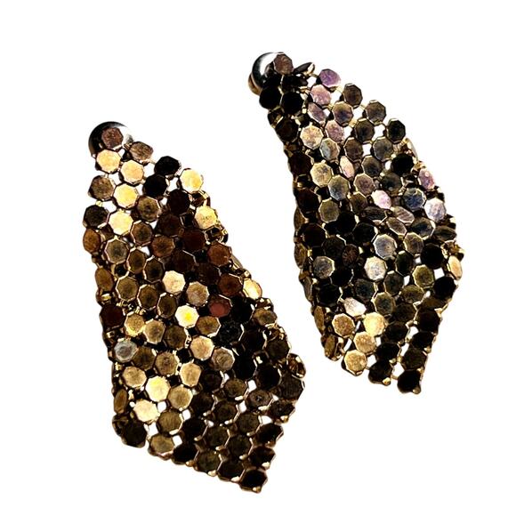 RAD Vintage 80's Gold-Tone Mesh Statement Bib Earrings, Unsigned - Picture 1 of 8
